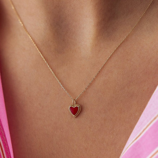 14k Gold Enameled Vintage Heart Necklace