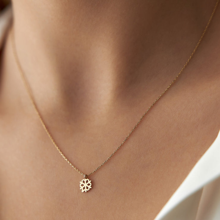 gold necklace, 14k gold necklace, necklace, 14k Gold Mini Snowflake Necklace