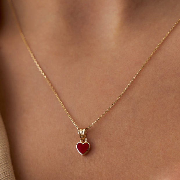 14k Gold Enamel Heart Necklace