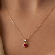 14k Gold Bow Tie Enamel Heart Necklace