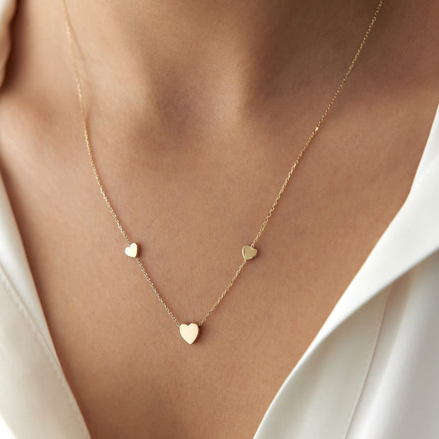 14k Gold Three Heart Necklace