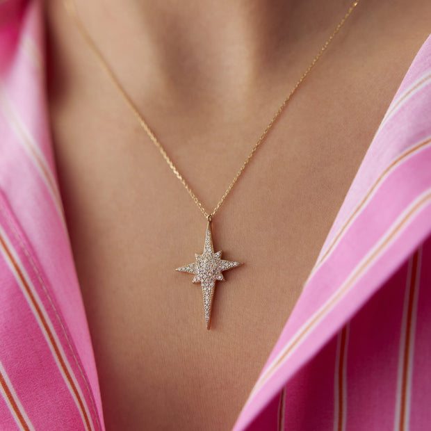 gold necklace, 14k gold necklace, necklace, 14k Gold Pole Star Necklace