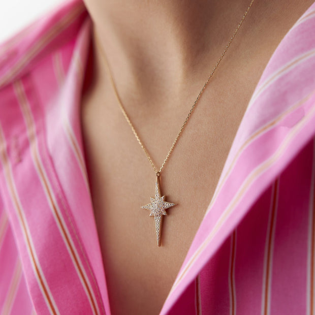 gold necklace, 14k gold necklace, necklace, 14k Gold Pole Star Necklace