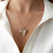 14k Gold Three Dimensional Stone Heart Necklace