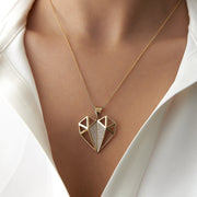 14k Gold Three Dimensional Stone Heart Necklace