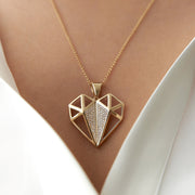 14k Gold Three Dimensional Stone Heart Necklace