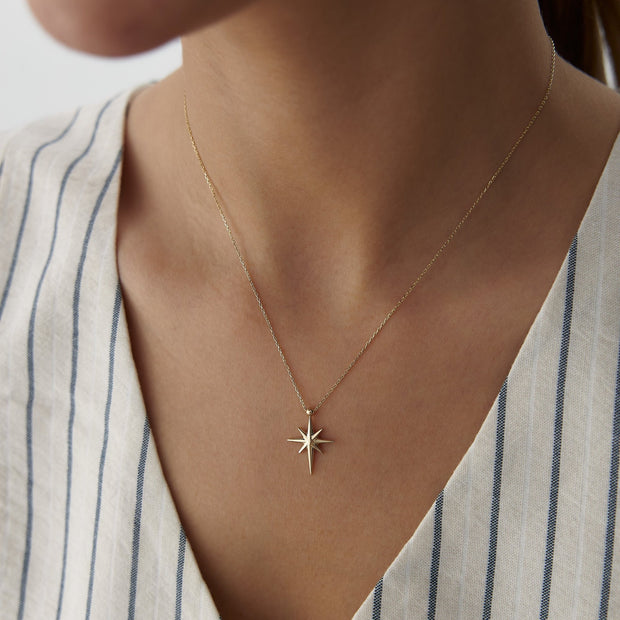 gold necklace, 14k gold necklace, necklace, 14k Gold Polar Star Necklace