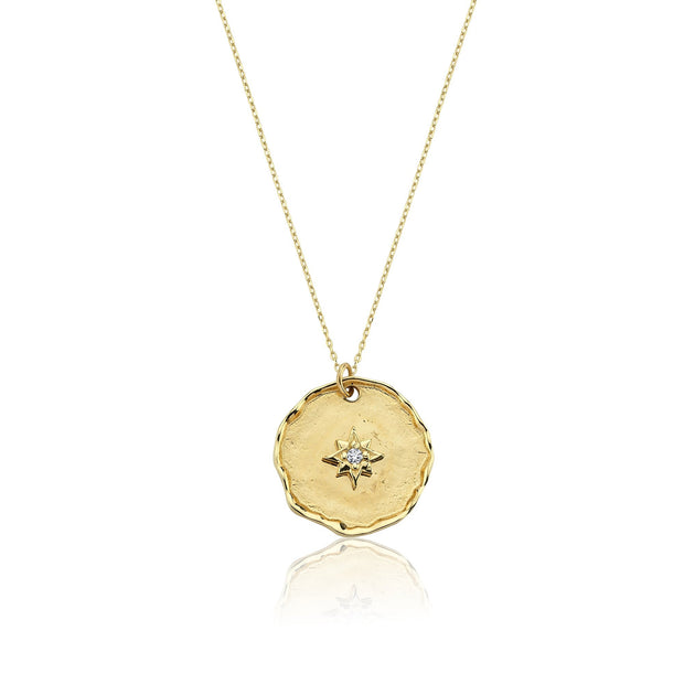 gold necklace, 14k gold necklace, necklace, 14k Gold Polar Star Plate Necklace