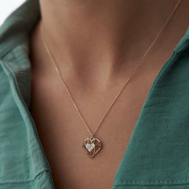 14k Gold Stone Prism Heart Necklace