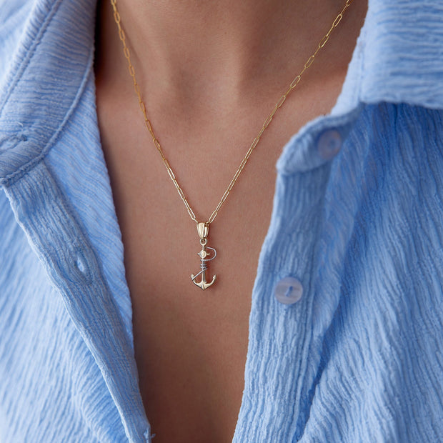 gold necklace, 14k gold necklace, necklaces, 14k Gold Sea Anchor Necklace