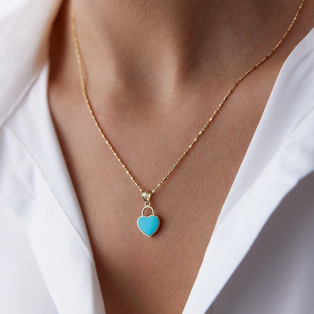 14k Gold Fortuna Heart Necklace with Enamel