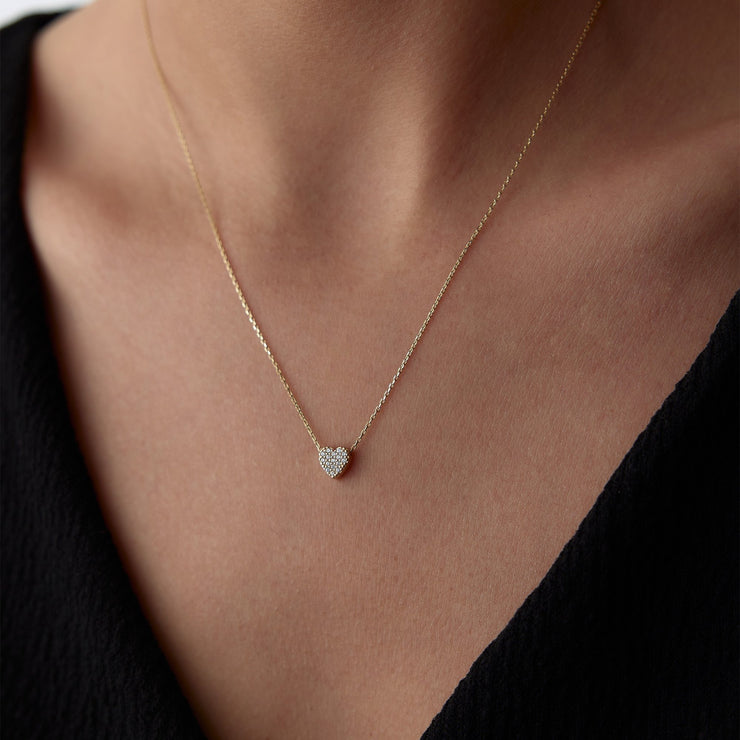 14k Gold Mini Stone Heart Necklace