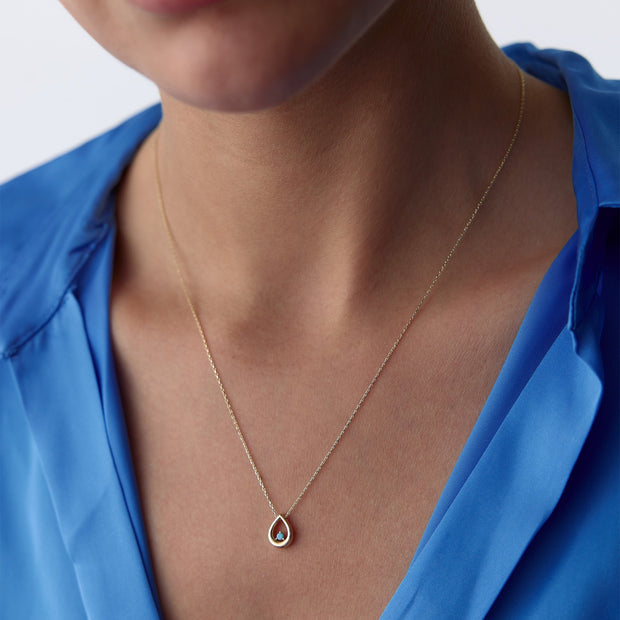 gold necklace, 14k gold necklace, necklaces, 14k Gold Mini Blue Enameled Drop Necklace