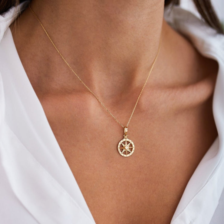 gold necklace, 14k gold necklace, necklace, 14k Gold Compass Direction Necklace