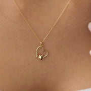 14k Gold Heart Star Necklace