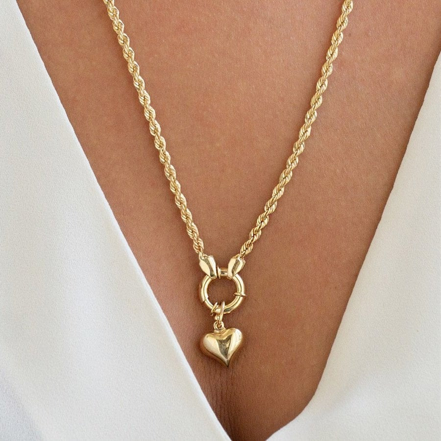 14k Gold Sailor Lock Rope Heart Necklace