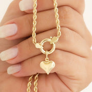 14k Gold Sailor Lock Rope Heart Necklace