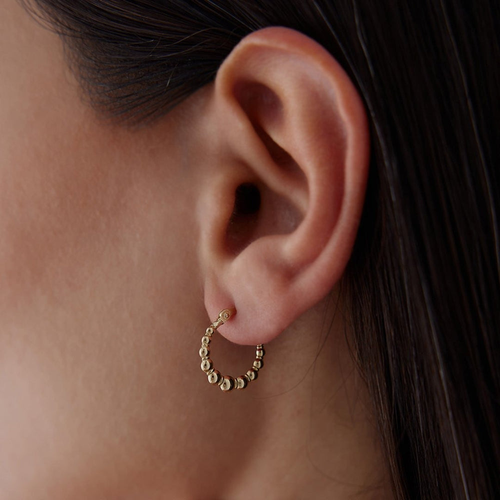 14k Gold Strained Ball Hoop Earrings