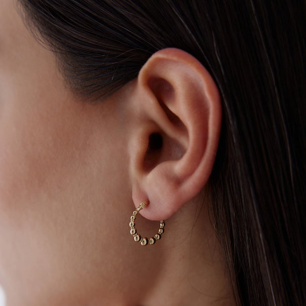 14k Gold Strained Ball Hoop Earrings