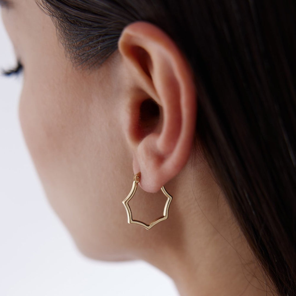 14k Gold Hexagon Earring