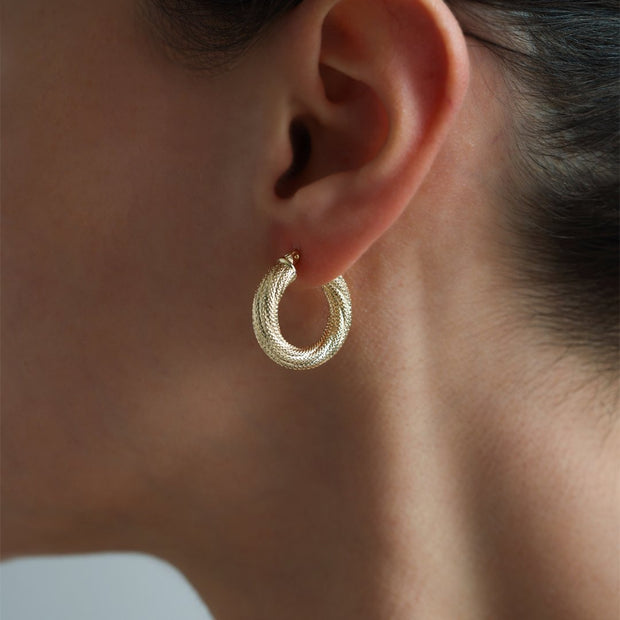 14k Gold Embroidered Bold Hoop Earrings