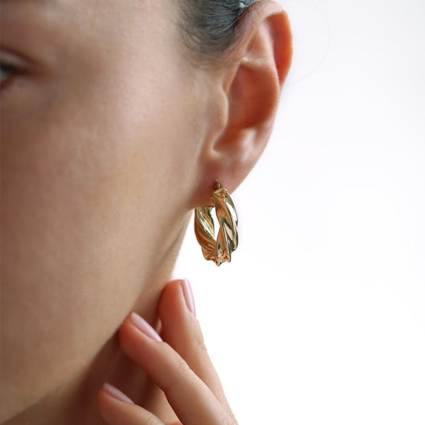 14k Gold Bold Ivy Hoop Earrings