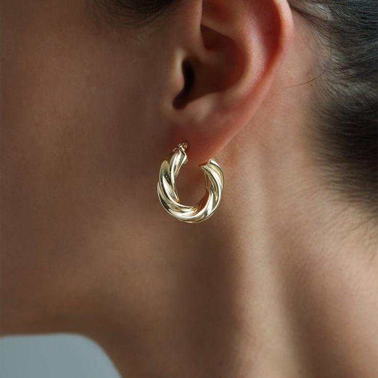 14k Gold Bold Ivy Hoop Earrings