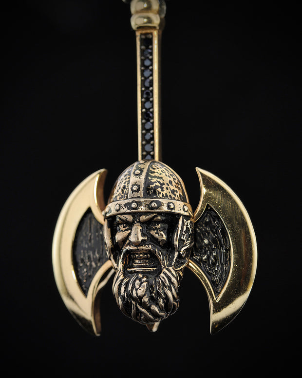 Axe and Warrior Necklace, Men's Sterling Silver Necklace