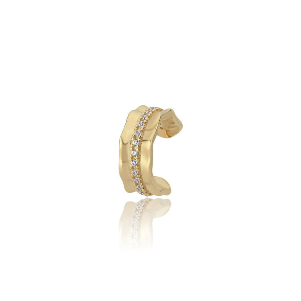 14k Gold Stripe Stone Earcuff