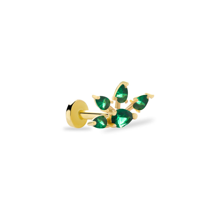 14k Gold Four Arrows Tragus with Green Stone