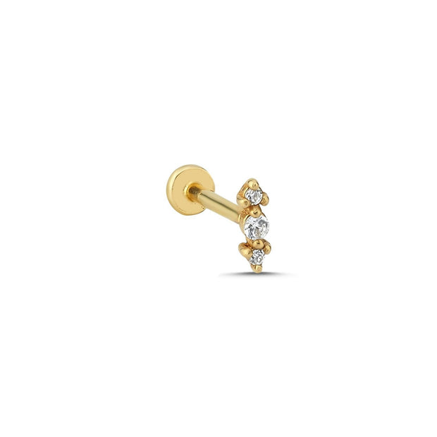 14k Gold Three Stone Tragus Piercing