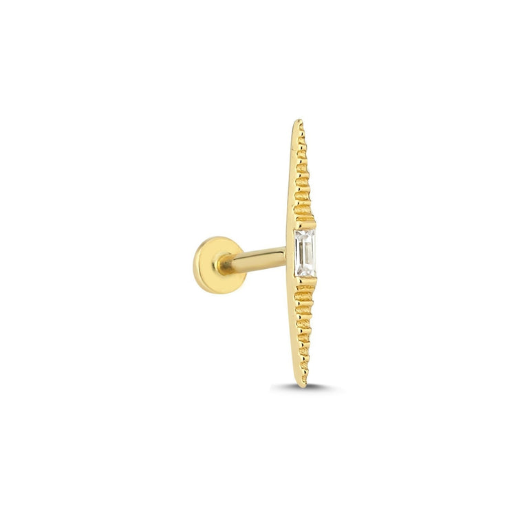 14k Gold Baguette Stone Pyramid Tragus Piercing