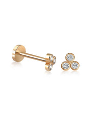 14k Gold Three Stone Bubble Tragus Piercing