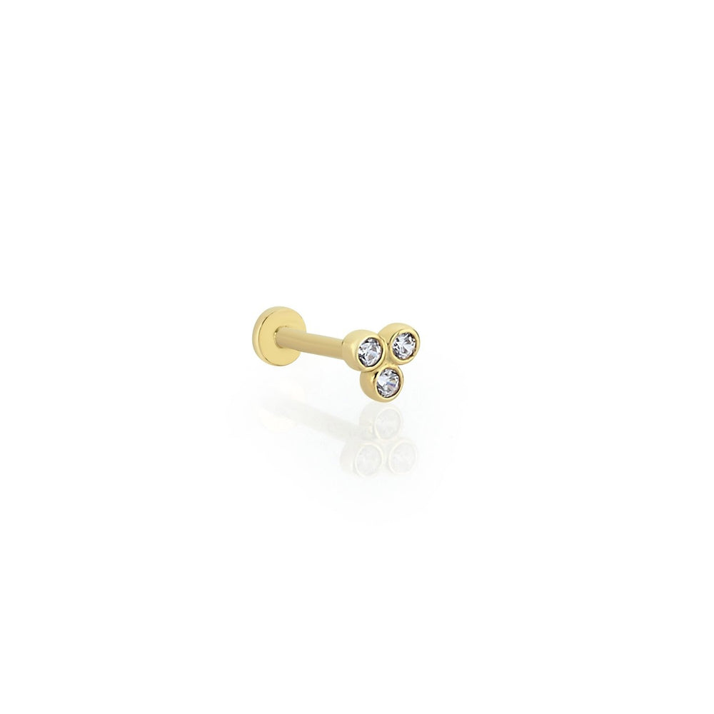 14k Gold Three Stone Bubble Tragus Piercing