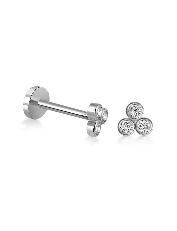 14k Gold Three Stone Bubble Tragus Piercing