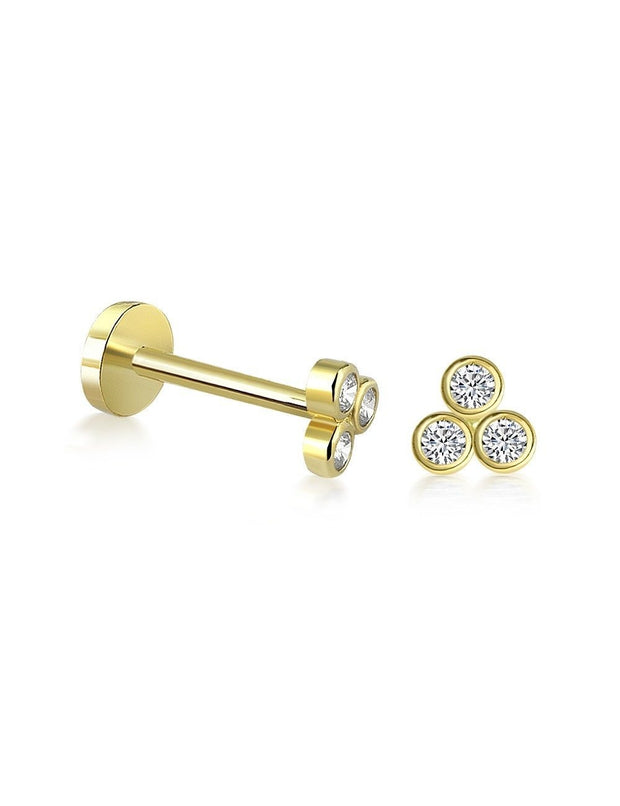 14k Gold Three Stone Bubble Tragus Piercing