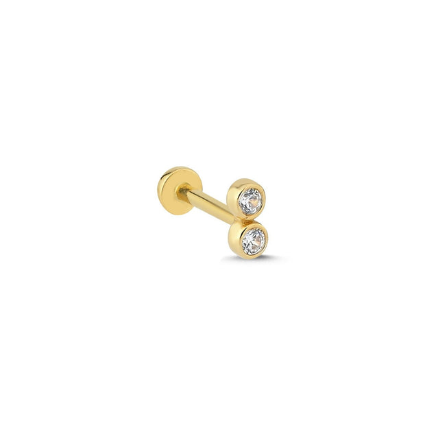 14k Gold Two Stone Bubble Tragus Piercing