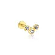 14k Gold Three Stone Tragus Piercing