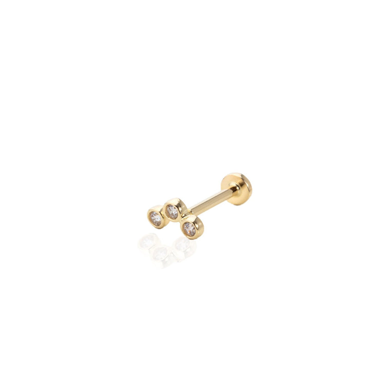 14k Gold Three Stone Tragus Piercing