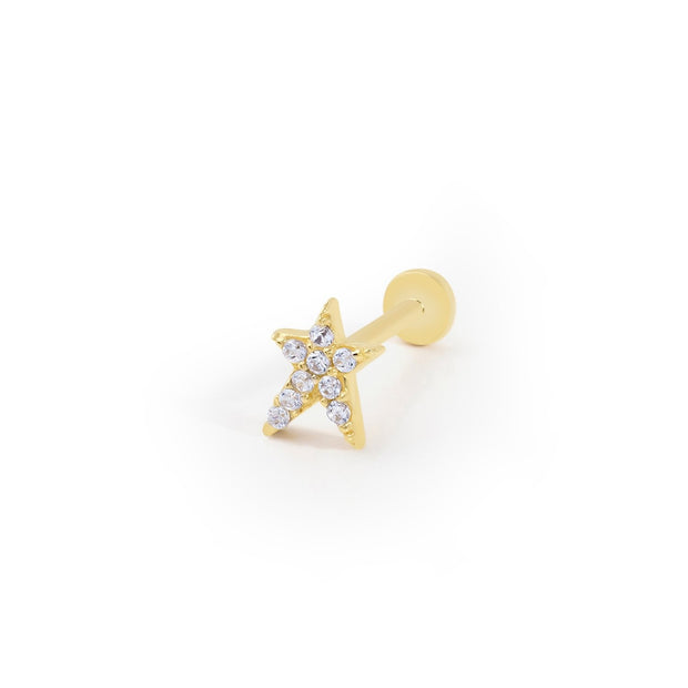 14k Gold Stone Star Tragus Piercing