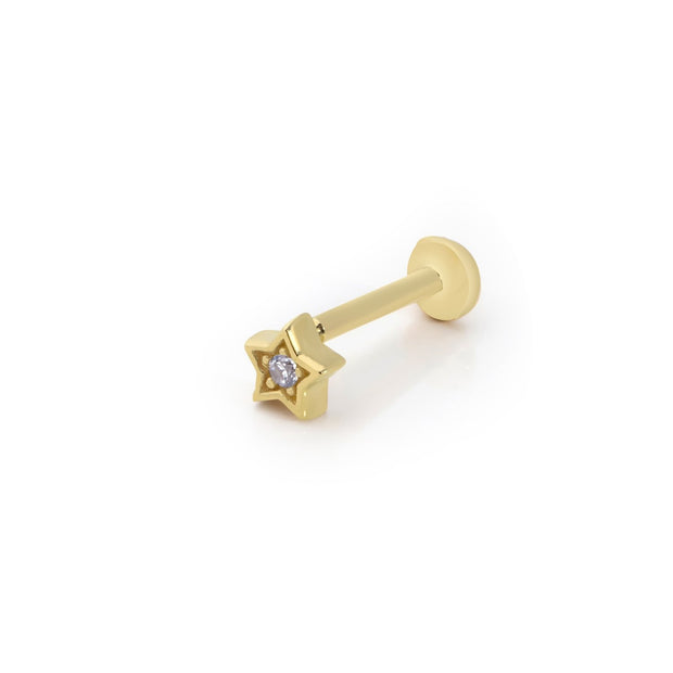 14k Gold Glitter Star Tragus Piercing