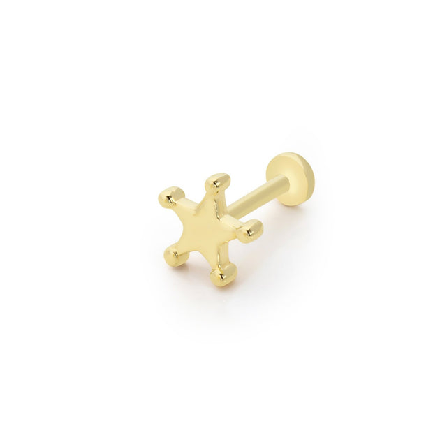 14k Gold Big Star Tragus Piercing with Ball Detail