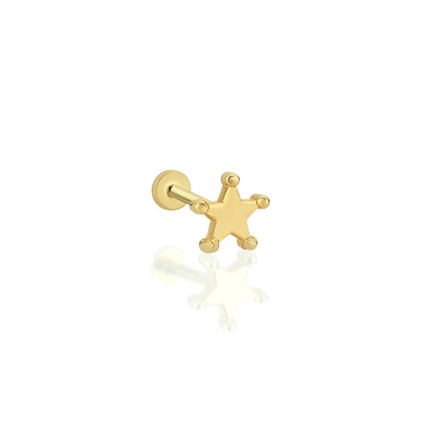 14k Gold Small Star Tragus Piercing with Ball Detail