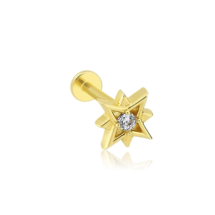 14k Gold Solitaire Polar Star Greater Tragus Piercing