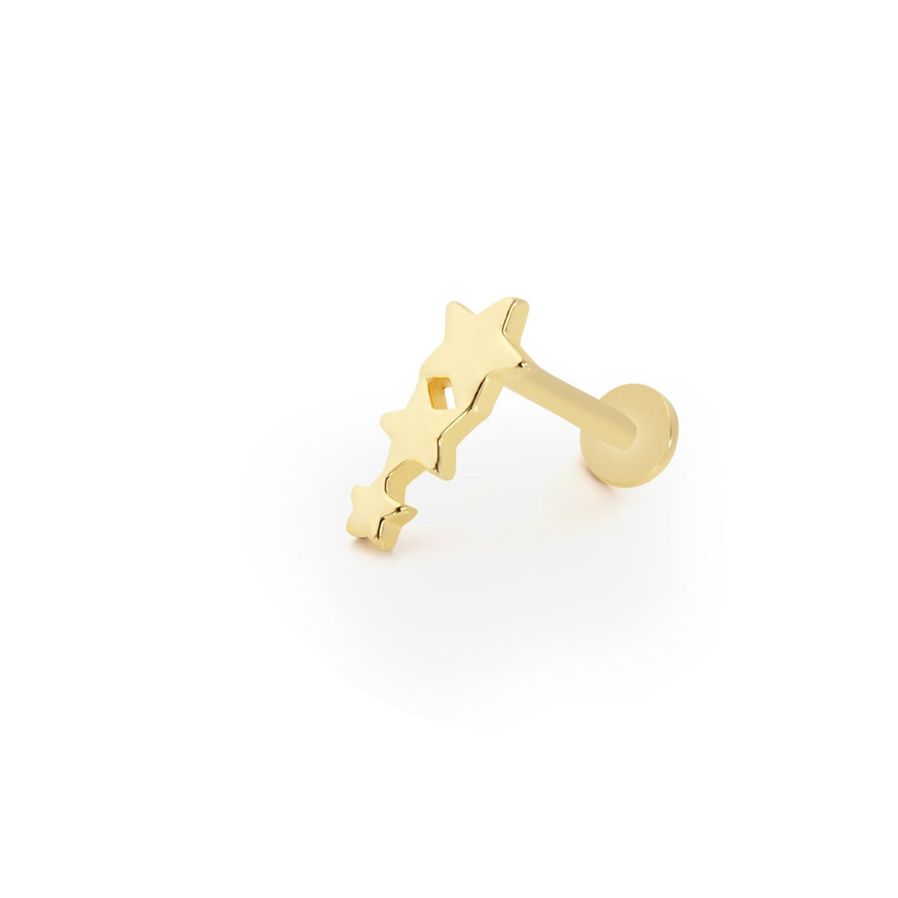 14k Gold Triple Row Star Tragus Piercing