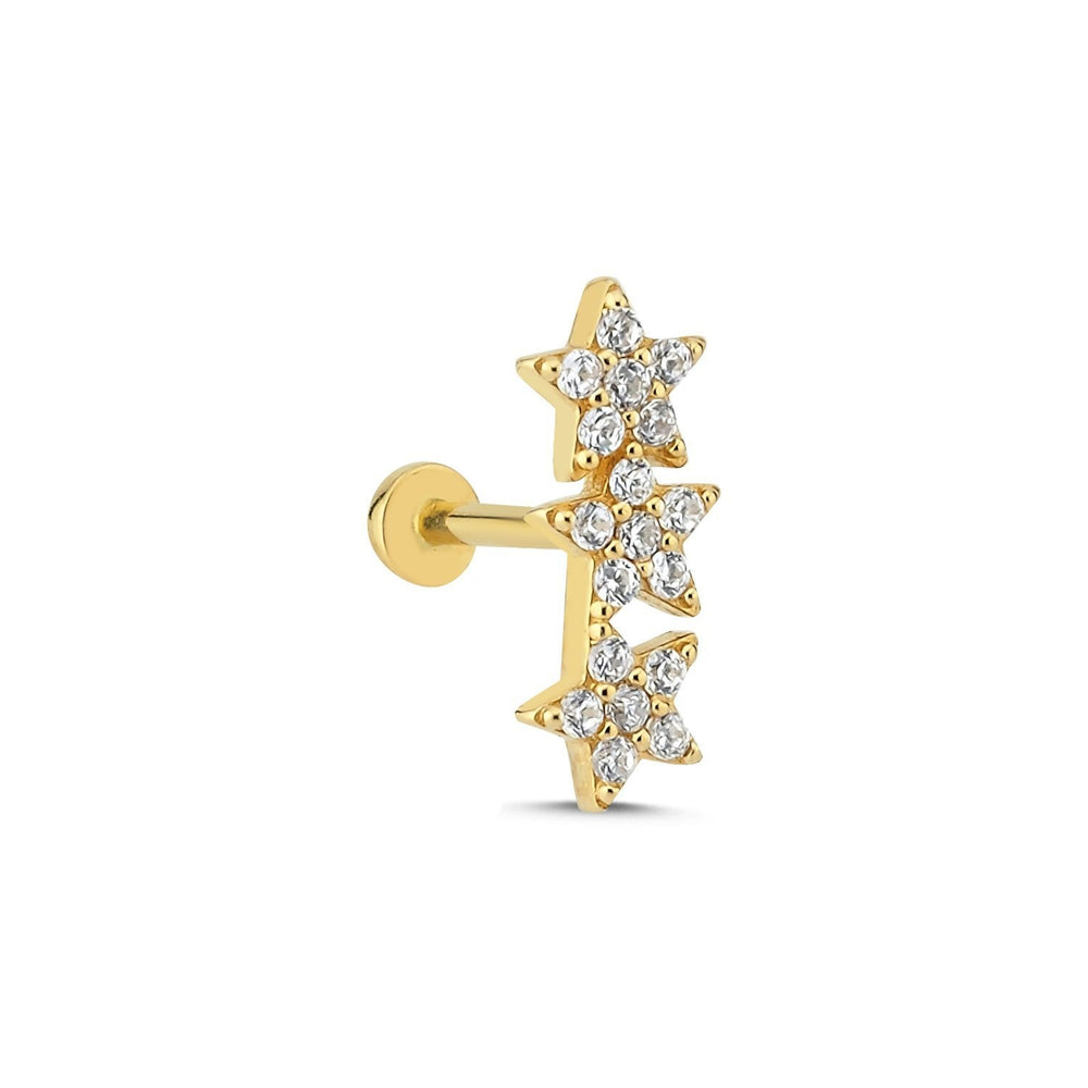 14k Gold Triple Star Stone Tragus Piercing