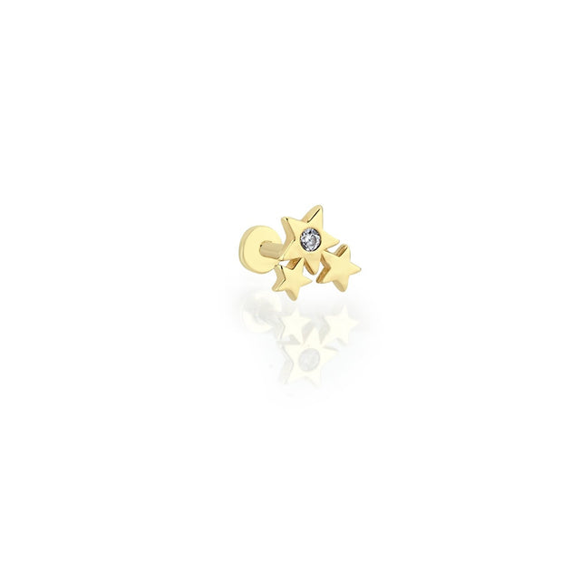 14k Gold Triple Solitaire Star Tragus Piercing