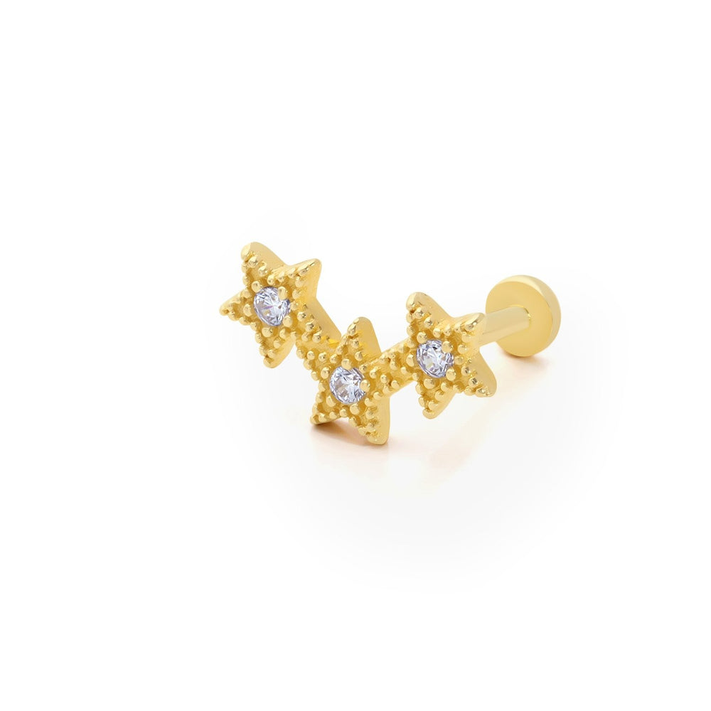 14k Gold Three Star Model Stone Tragus Piercing