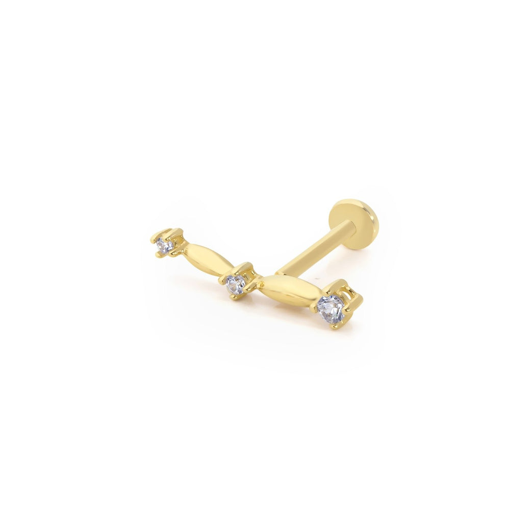 14k Gold Three Stone Stick Tragus Piercing