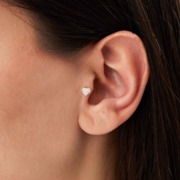 14k Gold Stone Heart Tragus Piercing